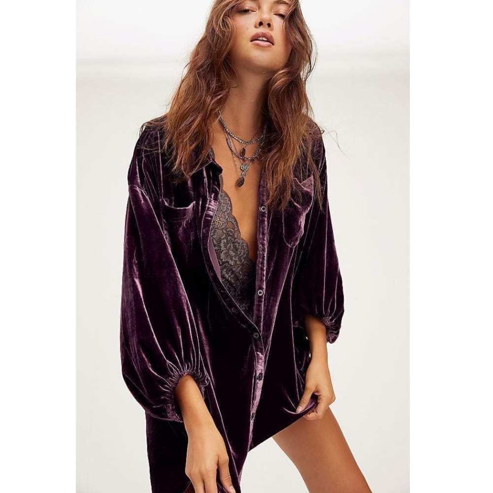 Free people lux velvet shirtdress